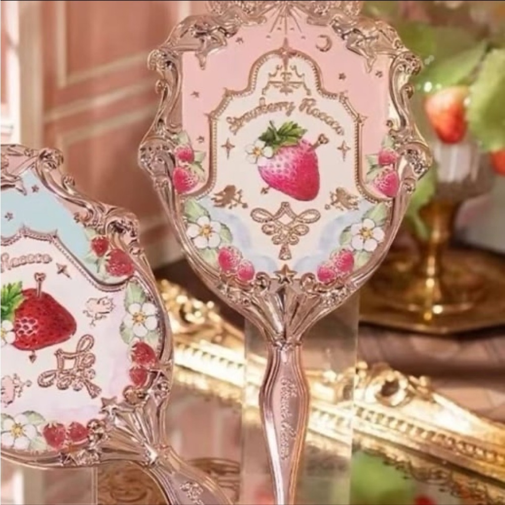 Flower Knows Strawberry Rococo Handheld Makeup Beauty Mirror Pink BNIB - Picture 6 of 13